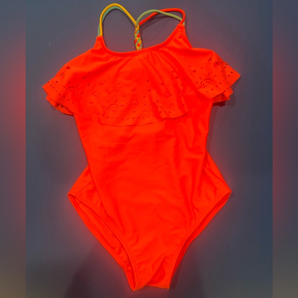 Cat and Jack fluorescent pink girls one piece swimsuit. Size L (10/12).